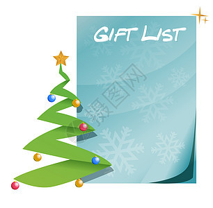 带有圣诞树插图的礼物列表背景图片