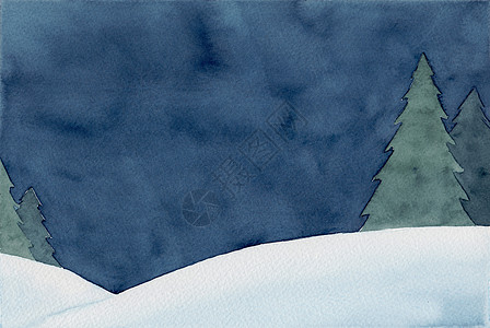 寒冷的冬夜风景背景 水彩手绘图画 冬季设计 自然 圣诞 新年图片
