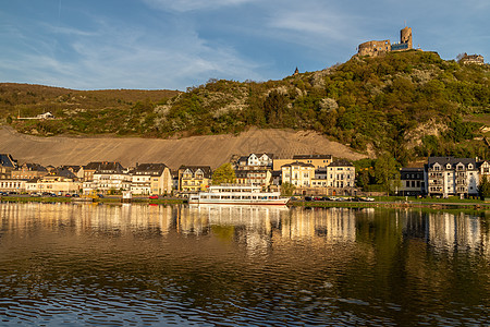 德国Moselle河的 客船 自然 板岩 太阳 踪迹图片