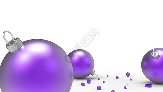 白色背景的紫色圣诞球 用于圣诞树 圣诞玻璃 金属和塑料球的彩色圣诞球 一组挂着节日装饰模板的小玩意 3d 渲染图 十二月 假期图片