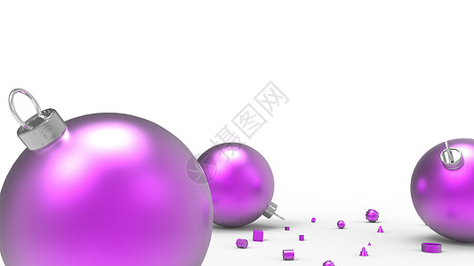 白色背景的紫色圣诞球 用于圣诞树 圣诞玻璃 金属和塑料球的彩色圣诞球 一组挂着节日装饰模板的小玩意 3d 渲染图 装饰风格 丝带图片