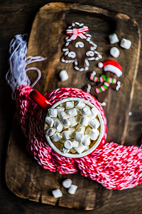 带有棉花糖的圣诞卡概念 甜的 曲奇饼 冬天 吃 假期图片