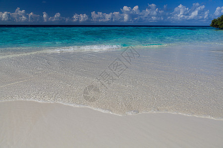 在海浪横波的岛屿上的海滩上 海洋 日出 塞舌尔 冲浪图片