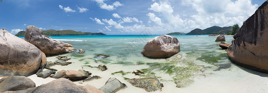 塞舌尔海滩上的大石块 泻湖 夏天 花岗岩 宁静 冲浪图片