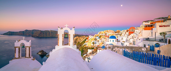 著名的欧亚城日落 希腊 欧洲 教会 地中海 镇图片