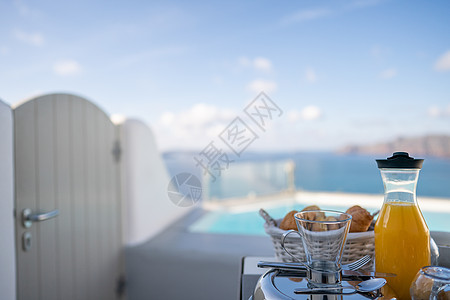 露天田间酒店户外早餐 奢侈和美味食品 希腊图片