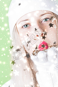 圣诞快乐和闪亮的雪地背景 金发美女P 圣诞老人图片