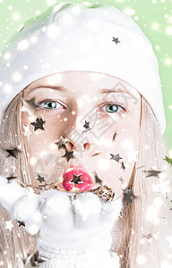 圣诞闪光和闪亮的雪地背景 金发美女P 冬天图片
