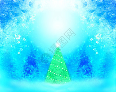 圣诞树 有灯光 美丽的冬天背景图片