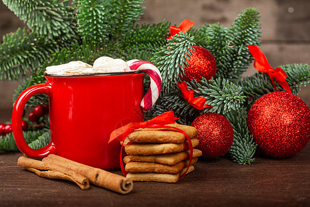 可可红杯加棉花糖 曲奇饼 庆典 新年 咖啡 马克杯 饮料图片