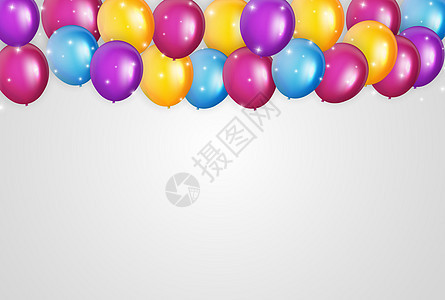 彩色光泽生日快乐气球横幅背景矢量图案制作 派对 丝带图片