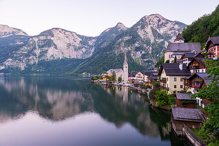 奥地利阿尔卑斯山奥地利Hallstatter湖Hallstatter村 城市 塔特图片