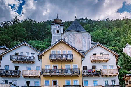 奥地利阿尔卑斯山奥地利Hallstatter湖Hallstatter村 船 场景图片