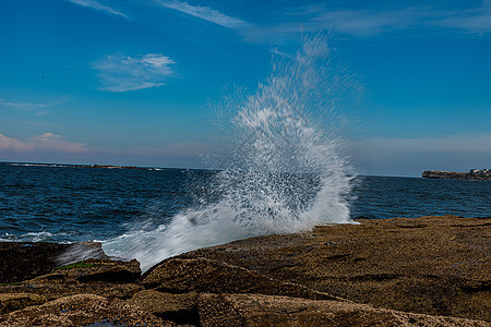 岩石上的波浪 水 和平 海浪 清除 森林 海滨图片