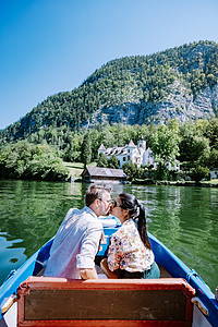 访问奥地利阿尔卑斯山脉奥地利Hallstatter湖Hallstatter湖Hallstatt村 塔特 高山图片