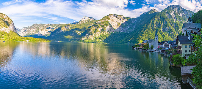 奥地利阿尔卑斯山奥地利Hallstatter湖Hallstatter村 吸引力 历史性图片