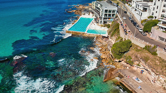 俯瞰加德满都悉尼邦迪海滩海岸线 冲浪 大洋洲 自然 旅行 直升机 澳大利亚背景
