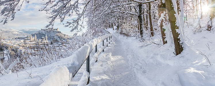 在萨尔茨堡漫步 冬季风雪景 寒冷 城市景观 堡垒 天气图片