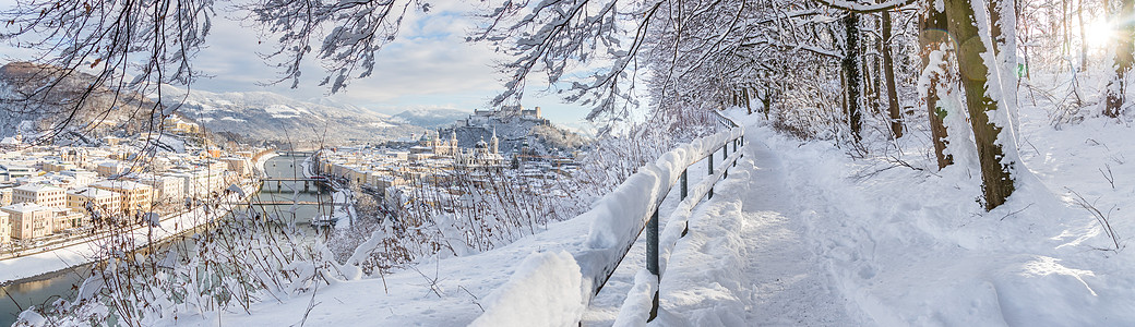 在萨尔茨堡漫步 冬季风雪景 林地 人行道 冬季仙境 胡同图片