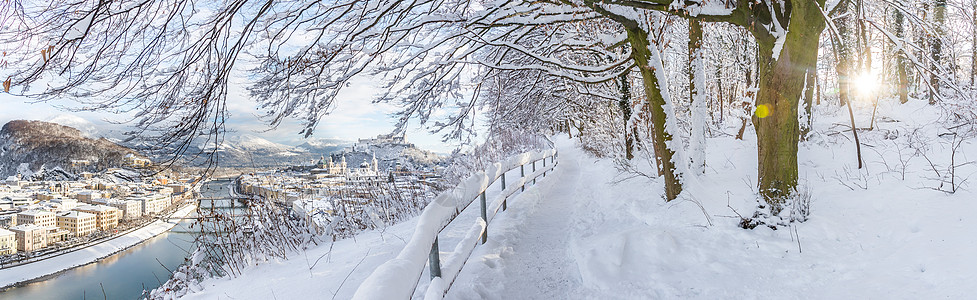 在萨尔茨堡漫步 冬季风雪景 霜 人行道 阳光 寒冷的图片