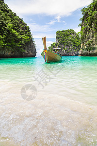 泰国传统木头长尾船和泰国美丽的海滩 都存在 海景 日落图片