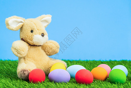 复活节鸡蛋和草地上的兔子 复活节彩蛋 兔子复活节 春天图片