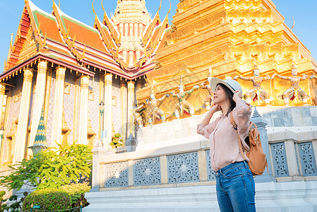 美丽的亚洲女观光女性享受泰国曼谷度假旅行 在曼谷度假旅游 成人 街道图片