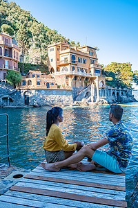意大利波托菲诺美丽的海岸和五颜六色的房子 意大利利古里亚的欧洲波托菲诺 历史性 别墅图片