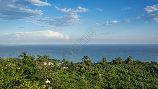 海景与绿色海岸线的风景 旅行 热带 岛 新阿托斯 美丽的图片