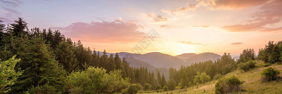 山上美丽的夏日风景 黎明时阳光照耀 草地 季节图片