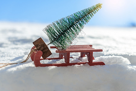 红色雪橇 带着一棵小圣诞树 季节 假期图片