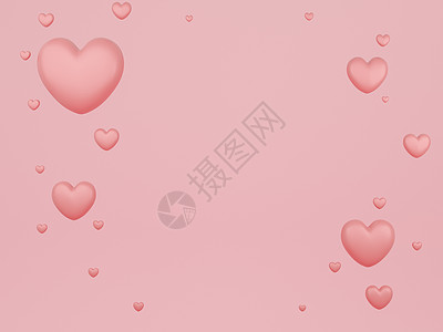 情人节概念粉色背景上的粉色心形气球 3D渲染 工作室 快乐的图片