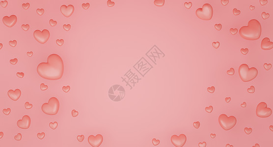 情人节概念粉色背景上的粉色心形气球 3D渲染 庆典 推介会图片