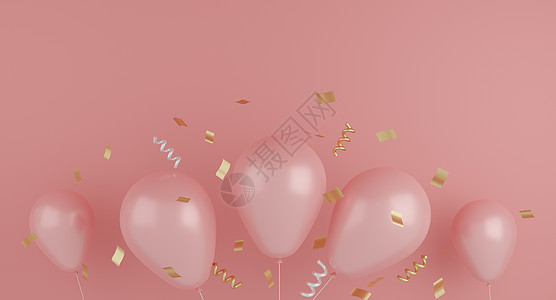 气球与 ribbonon 粉红色的颜色背景 生日周年装饰 节日的概念 3d 渲染图片