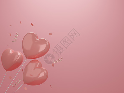 情人节概念粉色背景上的粉色心形气球 3D 渲染 文本的空白空间 爱 广告图片