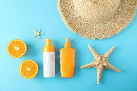 在彩色背景上的暑假作文 顶视图closeu 帽子 海滩图片