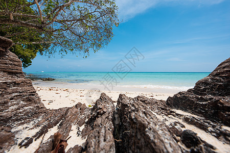 在泰国Krabi的安达曼海中的岛海岸形成岩石图片