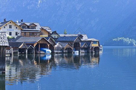 阿尔卑斯州的Hallstat 奥地利湖边的旧城风景 建筑物 旅游图片