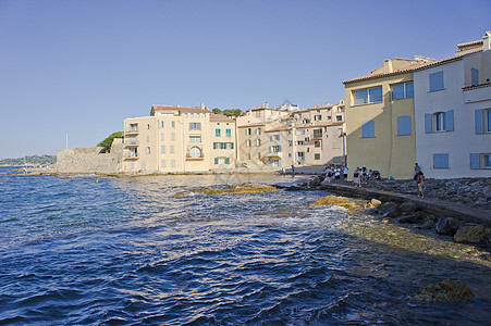 圣特罗佩斯 旧城风景在海滩的沙滩旁 房子多姿多彩 法国 法国 欧洲Côte d'Azur 房屋 文化图片