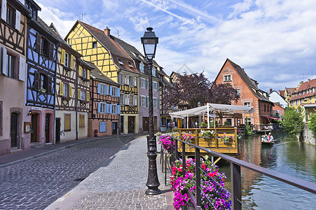 法国古城运河风景Colmar 旅行 老的 建筑物图片