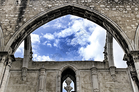 里斯本Do Carmo修道会女修道院的街机 柱子和外墙 旅行 老的图片