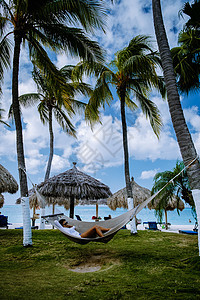 阿鲁巴加勒比哈默克海滩上棕榈树 海岸 海景 马尔代夫图片