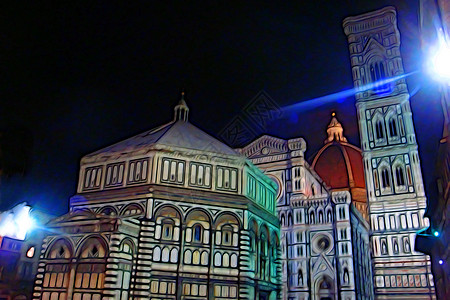 夜间瞥见佛罗伦萨教堂和钟楼的数字绘画风格 菲奥雷 教堂尖顶图片