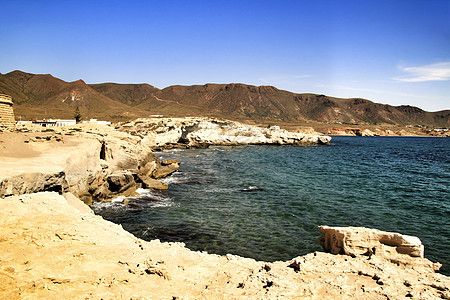 阿尔梅里亚省卡博德加塔带化石沙丘的洛斯埃斯库洛斯海滩 夏天 旅游图片