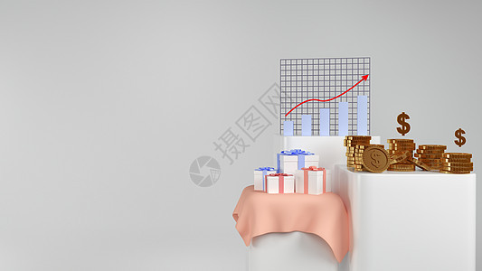 3d 渲染钱 Gif 框和金币和股票 char 财富 分享图片