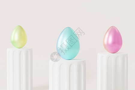 复活节彩蛋装饰有彩色渐变漆在白色领奖台上 spring 假期 card3d 插图 rende图片
