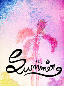 你好啊 关于面棕榈树背景插图的夏季字词背景图片