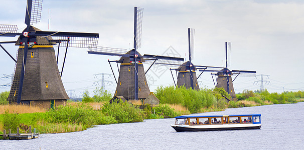 Kinderdijk 荷兰传统荷兰风车喷水 旅行 干燥图片