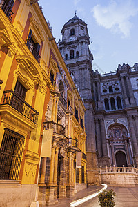 夜间马拉加大教堂 西亚 西班牙文化 户外 天主教徒 欧洲 城市图片
