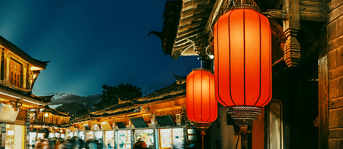 夜里 利江老城与乌鸦旅游者同在 木头 街道 云南高清图片